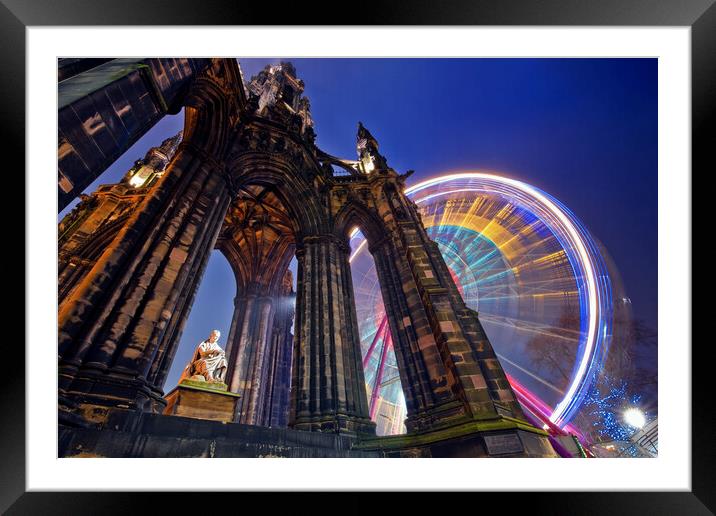 The Scott Monument in Edinburgh with Ferris wheel. Framed Mounted Print by Andrea Obzerova