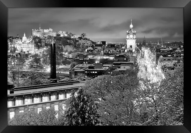 Edinburgh black and white cityscape Framed Print by Andrea Obzerova