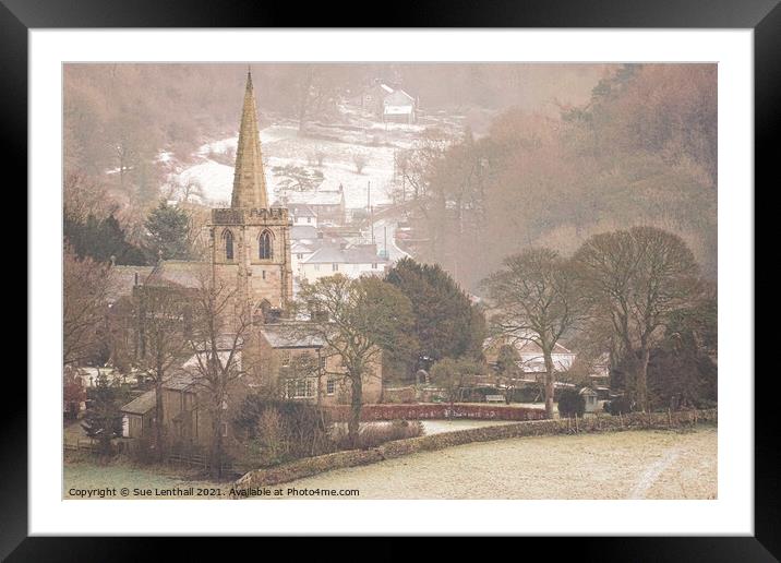 St Michael and All Angels Church with a snowy backdrop Framed Mounted Print by Sue Lenthall