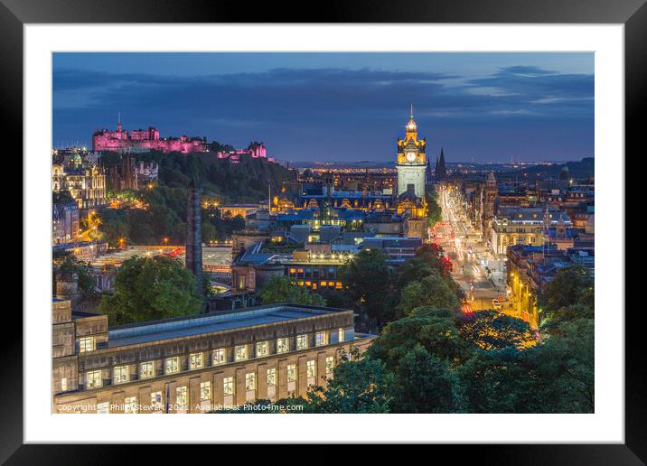 Edinburgh Skyline at Night Framed Mounted Print by Philip Stewart
