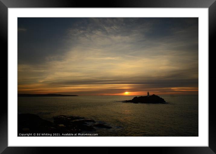 Sunset over Godrevy looking towards St Ives Framed Mounted Print by Ed Whiting