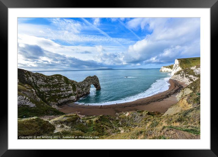 Durdle Door arch and Beach. Framed Mounted Print by Ed Whiting
