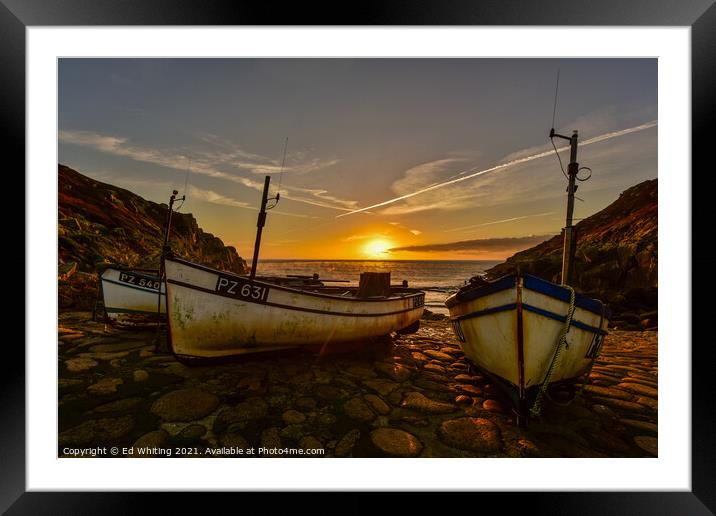 Penberth Cove with fishing boats Framed Mounted Print by Ed Whiting