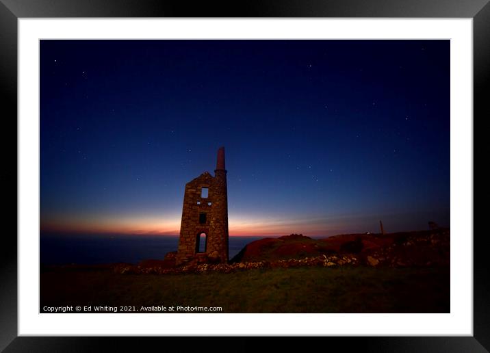 Cornish tin mine with the night sky Framed Mounted Print by Ed Whiting