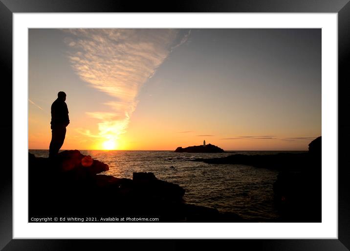 Sunset at Godrevy. Framed Mounted Print by Ed Whiting