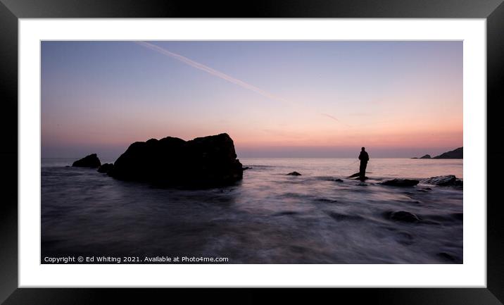 Fishing in the evening light at Church Cove Framed Mounted Print by Ed Whiting