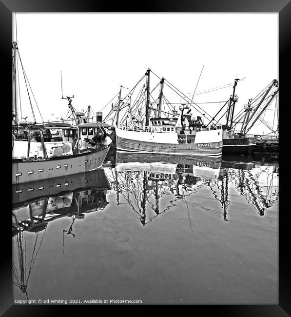 Abstract Black and white of fishing boats. Framed Print by Ed Whiting