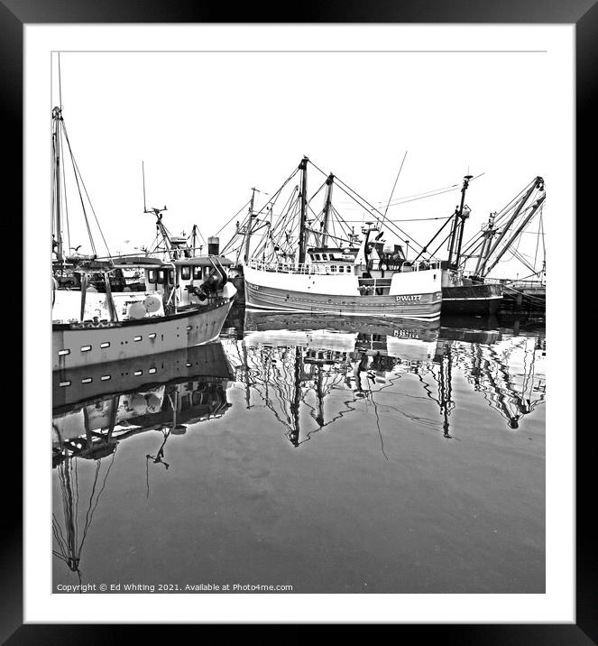 Abstract Black and white of fishing boats. Framed Mounted Print by Ed Whiting