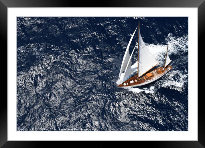 Classic Yacht from above. Framed Mounted Print by Ed Whiting