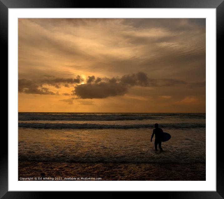 Evening surfing Framed Mounted Print by Ed Whiting
