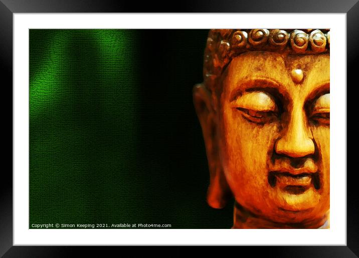 GOLD BUDDHA ON GREEN Framed Mounted Print by Simon Keeping