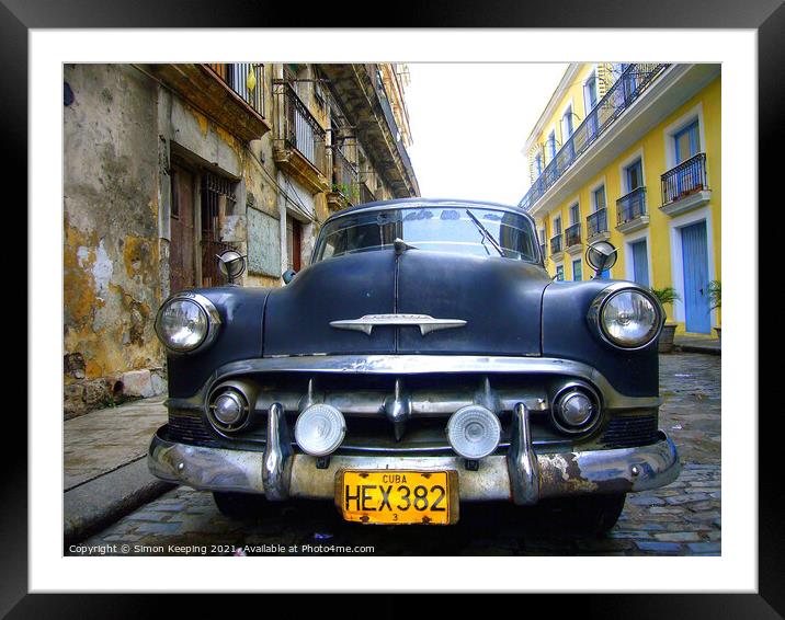 CLASSIC CHEVY IN CUBA Framed Mounted Print by Simon Keeping