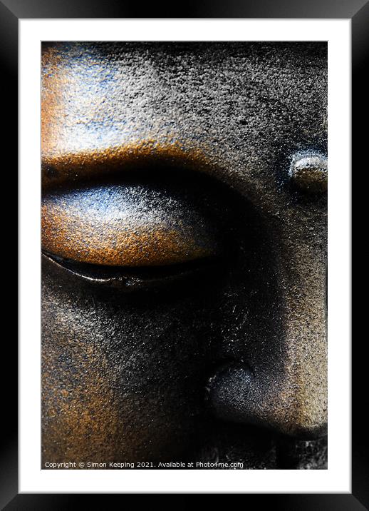 DETAIL OF MEDITATING BUDDHA Framed Mounted Print by Simon Keeping