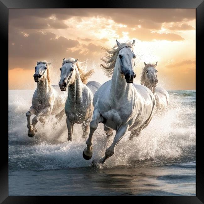Mustang Horses Running by Sea Framed Print by Massimiliano Leban