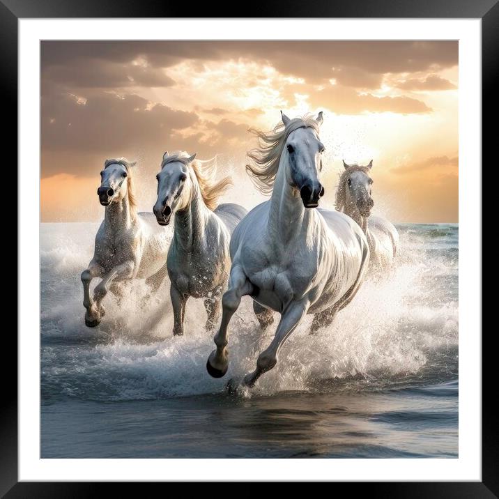 Mustang Horses Running by Sea Framed Mounted Print by Massimiliano Leban