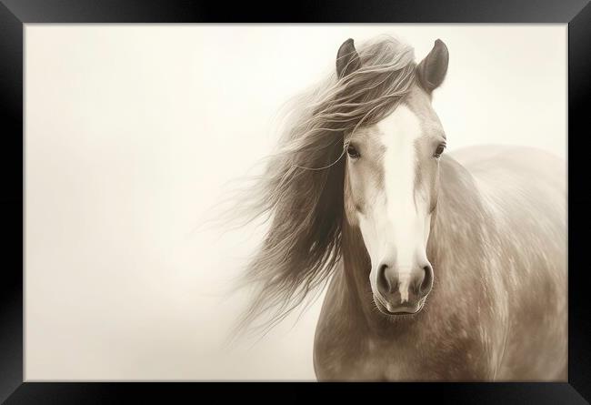 A close up of a Stallion with Majestic Mane Framed Print by Massimiliano Leban