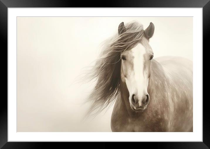 A close up of a Stallion with Majestic Mane Framed Mounted Print by Massimiliano Leban