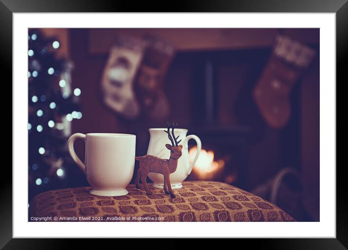 Christmas Drinks By Log Fire Framed Mounted Print by Amanda Elwell