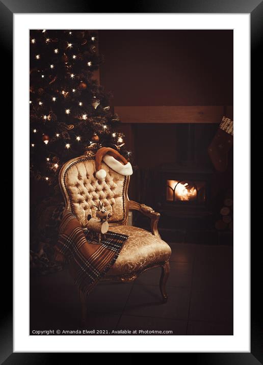 Festive Christmas By Roaring Fire Framed Mounted Print by Amanda Elwell