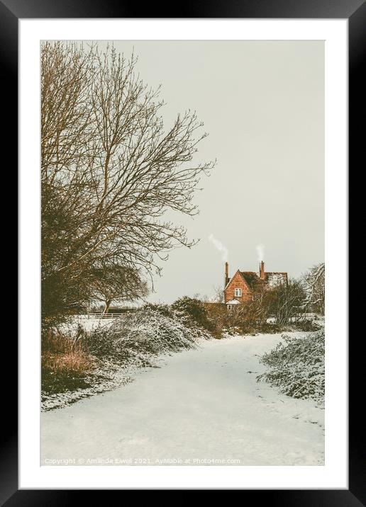 Country Cottage In Winter Framed Mounted Print by Amanda Elwell