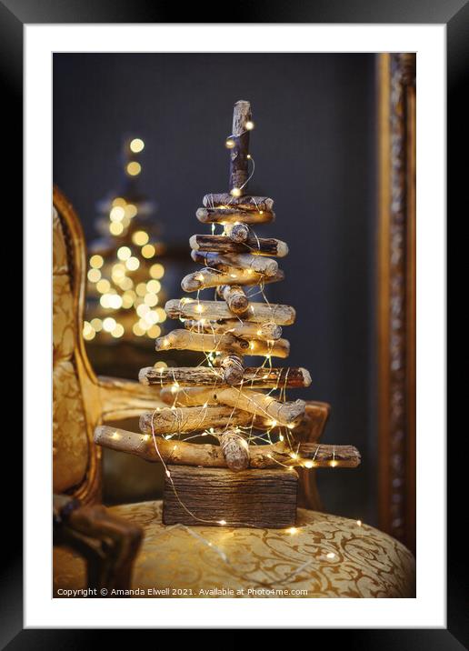 Driftwood Christmas Tree Framed Mounted Print by Amanda Elwell