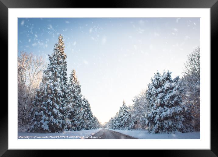 Snowy Country Lane Framed Mounted Print by Amanda Elwell