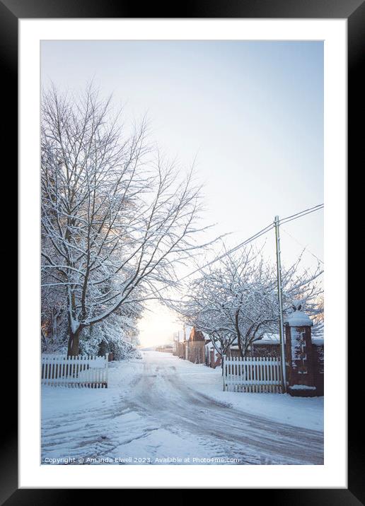 Winter Lane With Snowy Fence Framed Mounted Print by Amanda Elwell