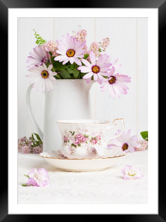 Teacup & Flowers Framed Mounted Print by Amanda Elwell