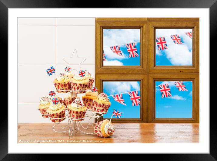 Cupcakes With Bunting Framed Mounted Print by Amanda Elwell