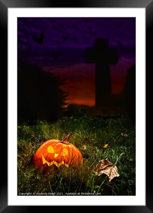 Halloween Cemetery Framed Mounted Print by Amanda Elwell