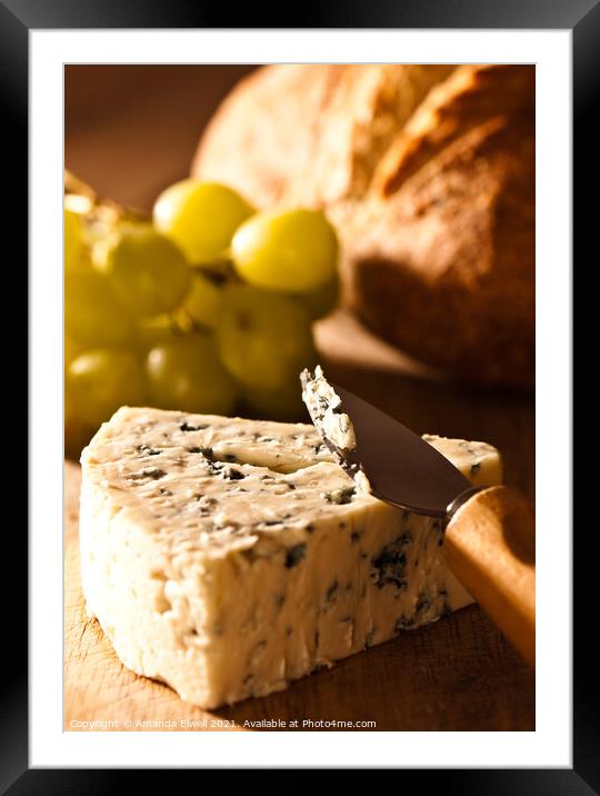 Stilton Cheese With Grapes Framed Mounted Print by Amanda Elwell