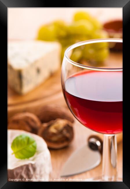 Red Wine With Cheese Framed Print by Amanda Elwell