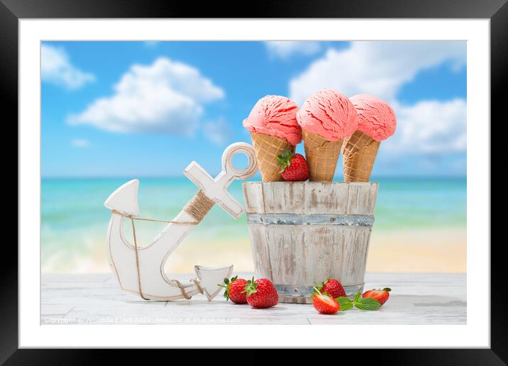 Strawberry Fruit Ice Cream Framed Mounted Print by Amanda Elwell
