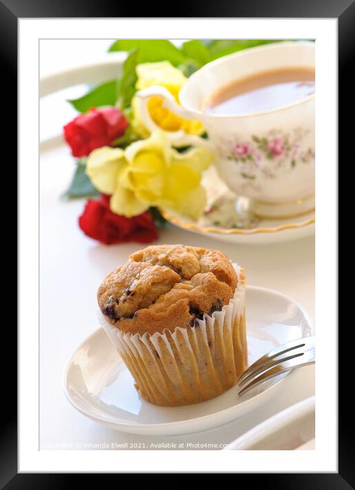 Freshly Baked Muffin With Tea Framed Mounted Print by Amanda Elwell