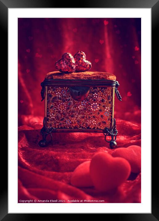 Antique Jewel Casket With Love Hearts Framed Mounted Print by Amanda Elwell