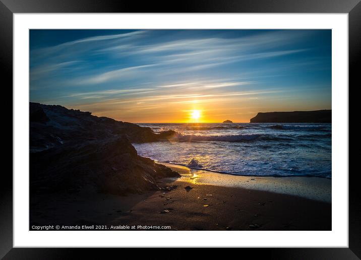 Sunset At Polzeath, Cornwall, UK Framed Mounted Print by Amanda Elwell