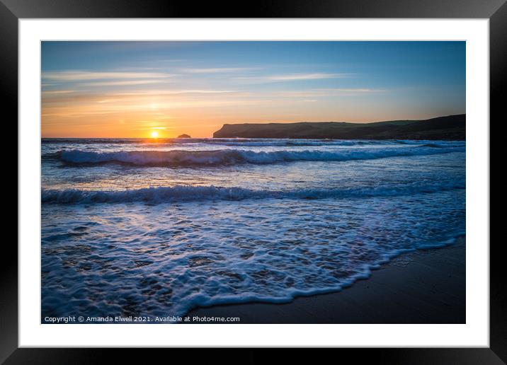 Lapping Waves At Sunset Framed Mounted Print by Amanda Elwell