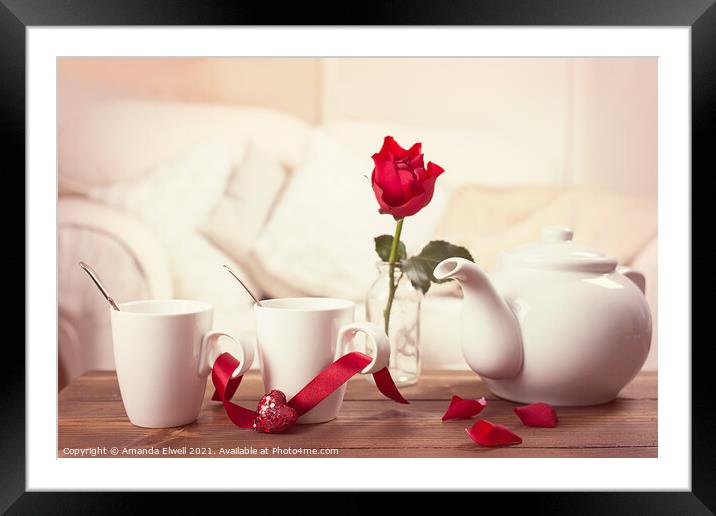 Valentines Day Tea Cups Framed Mounted Print by Amanda Elwell