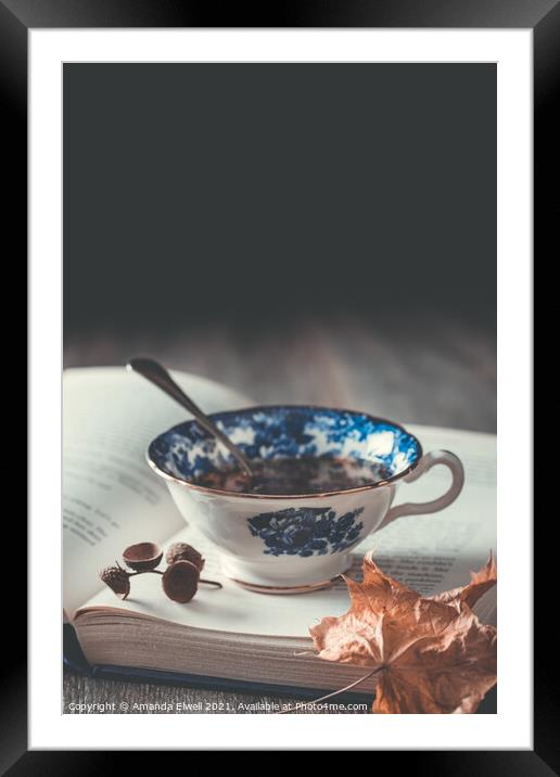 Teacup On Book Framed Mounted Print by Amanda Elwell