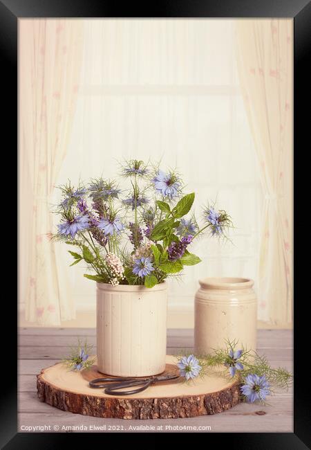 Cornflowers In Ceramic Pots Framed Print by Amanda Elwell