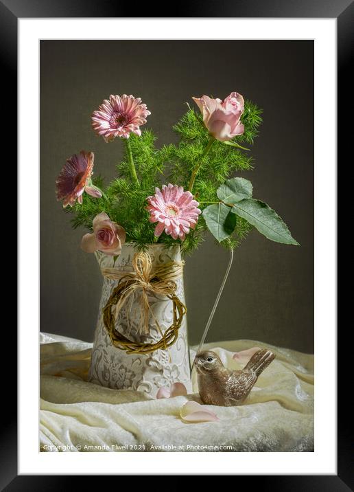 Pink Bouquet Framed Mounted Print by Amanda Elwell