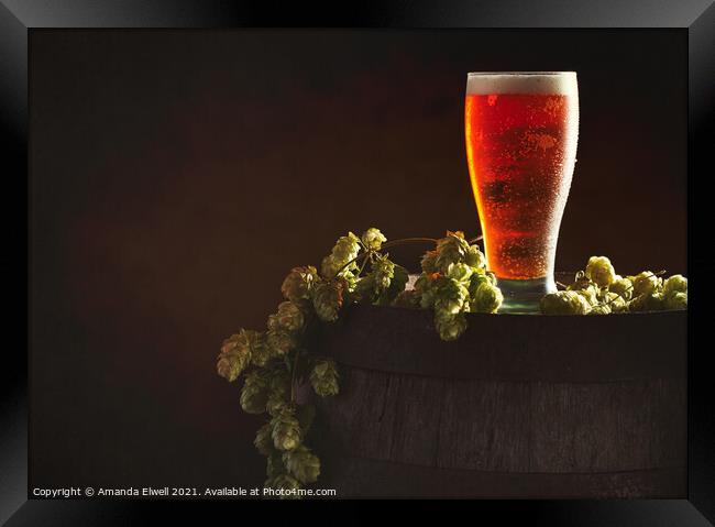 Pint Of Beer On Keg Framed Print by Amanda Elwell