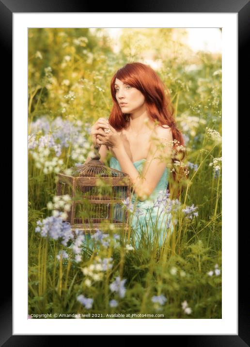 Woman In Bluebell Flowers Framed Mounted Print by Amanda Elwell