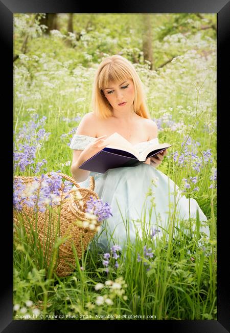 Woman Reading In Spring Meadow Framed Print by Amanda Elwell