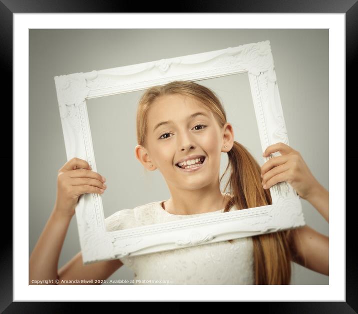 Young Girl In Frame Framed Mounted Print by Amanda Elwell