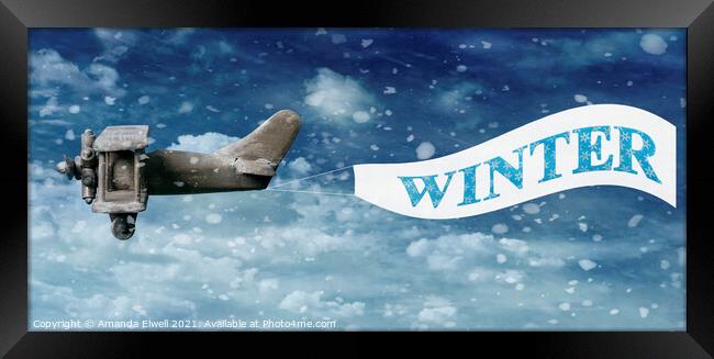 Plane Pulling Winter Banner Framed Print by Amanda Elwell
