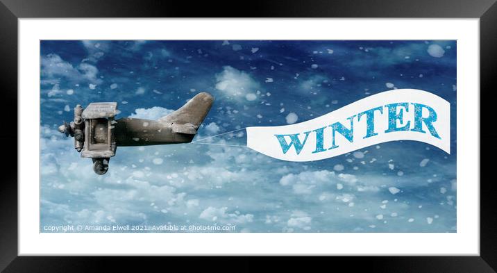 Plane Pulling Winter Banner Framed Mounted Print by Amanda Elwell