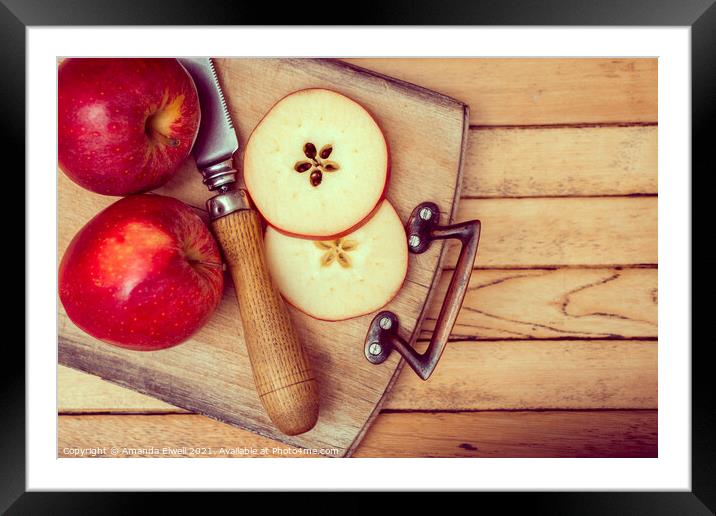 Apples On Chopping Board Framed Mounted Print by Amanda Elwell
