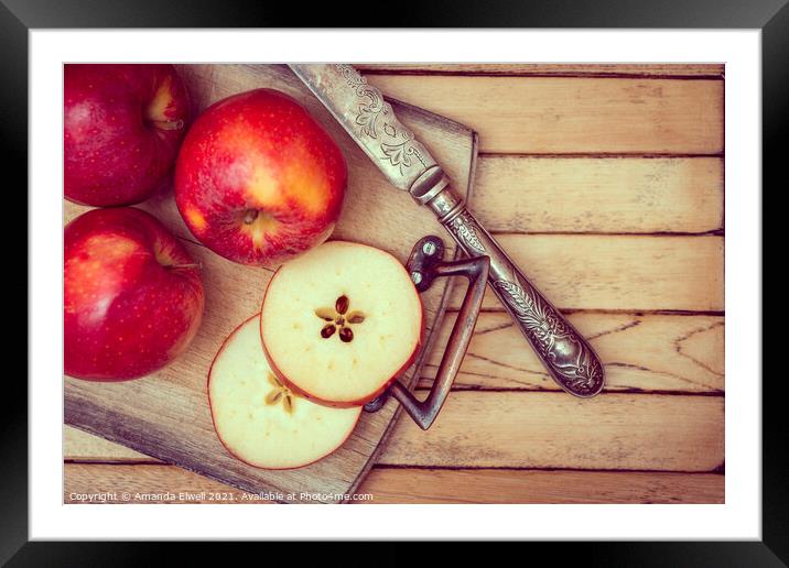 Apples On Rustic Chopping Board Framed Mounted Print by Amanda Elwell