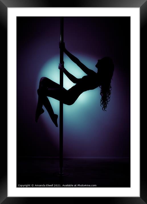 Silhouette Of Pole Dancer Framed Mounted Print by Amanda Elwell